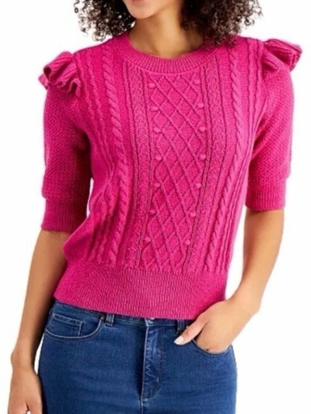 Charter Club Ruffle-Trim Cable-Knit Top - Picture 4 of 4